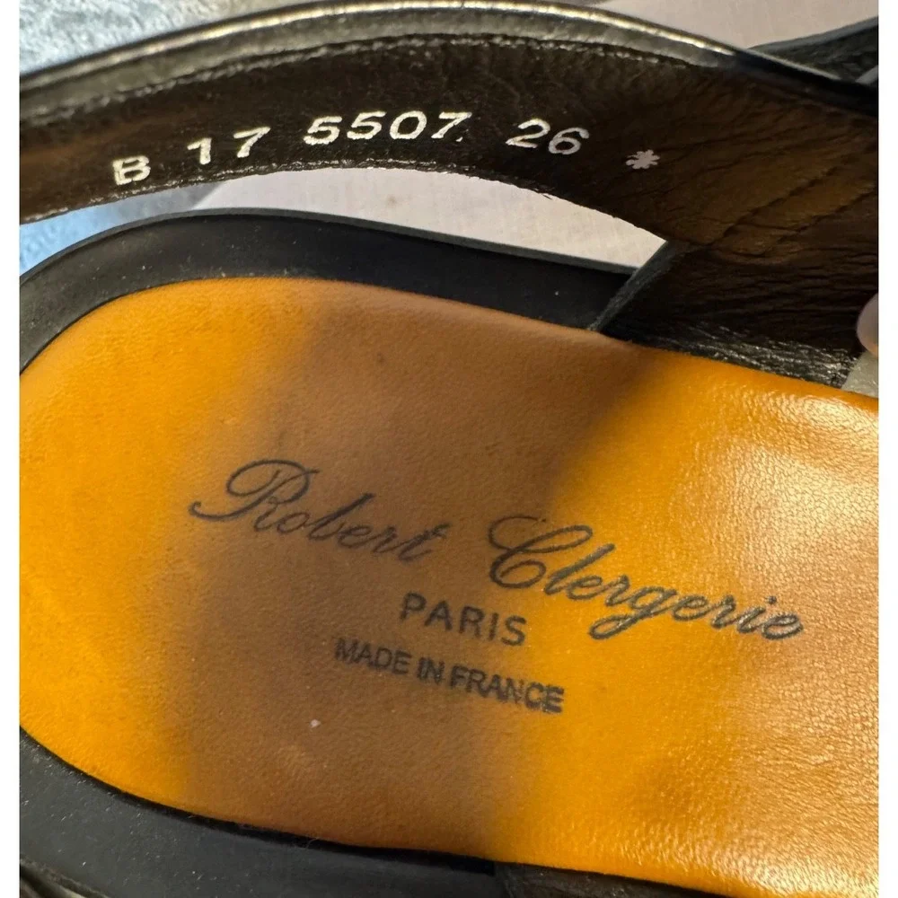 Robert Clergerie tan Black patent Leather color block Sz 9 slingback Sandals